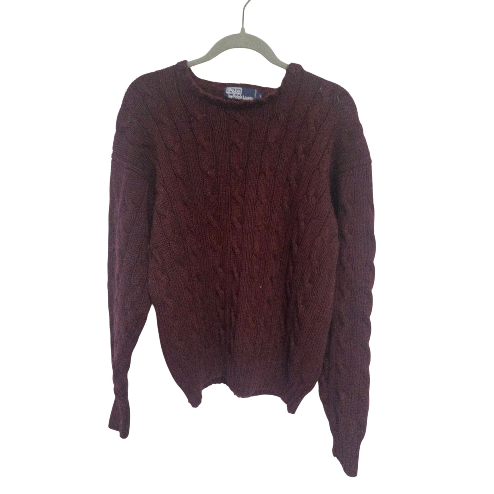 "Vintage Polo Ralph Lauren Cable Knit Sweater Burgundy 100% Cotton Women